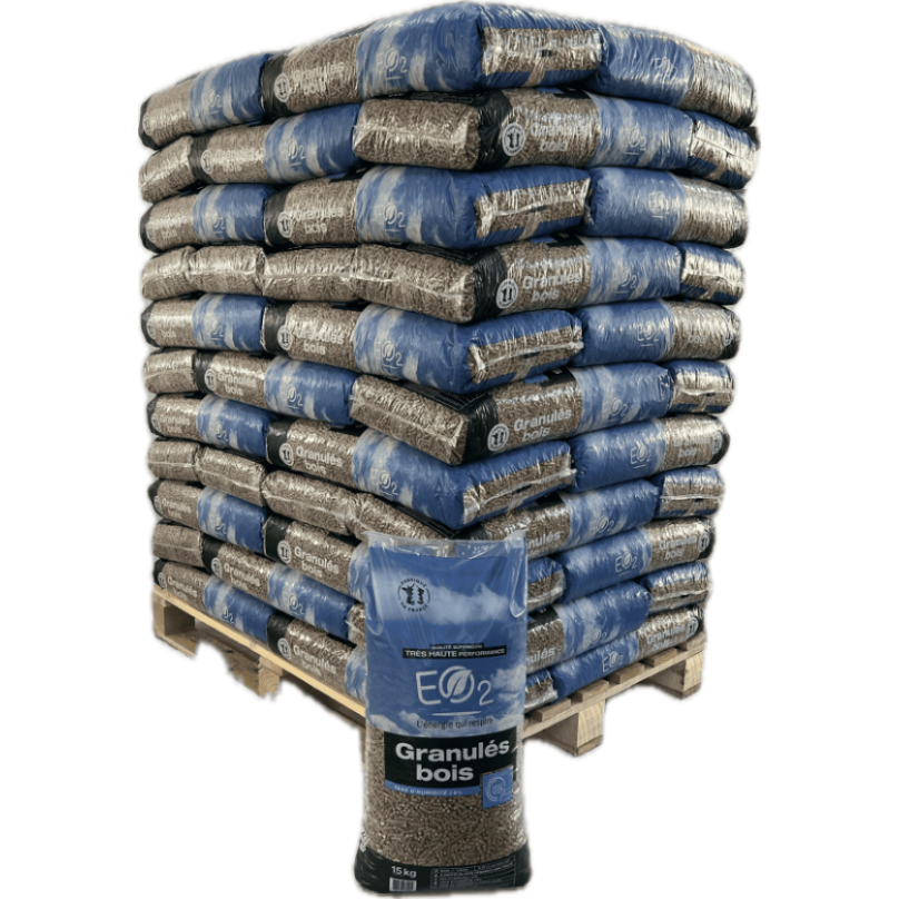Granulés de bois EO2 15kg – Palette de 66 ou 33 sacs Granulés de bois EO2 15kg – Palette de 66 ou 33 sacs