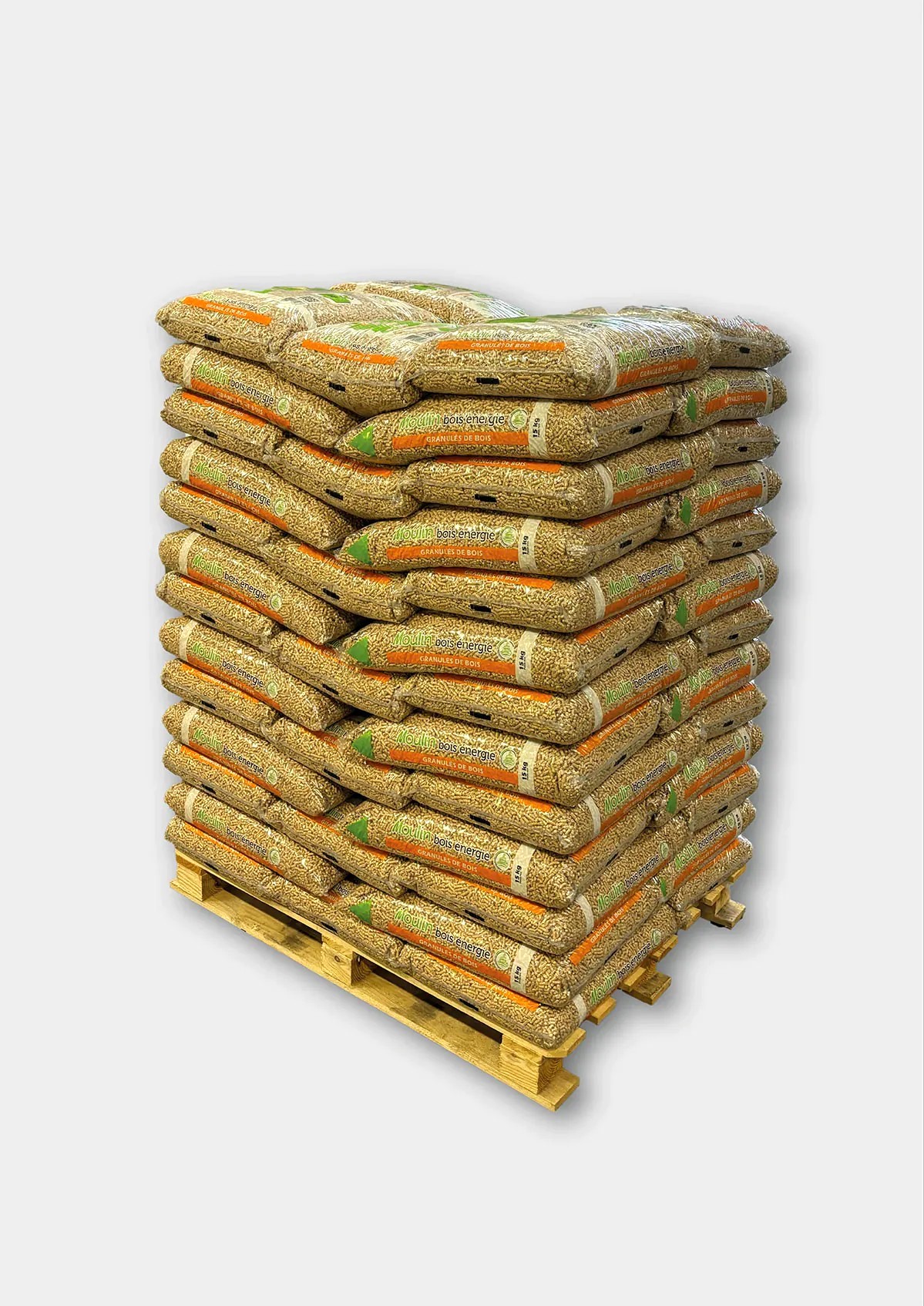 Granulés de bois premium Moulin Bois Energie – Palette de 65 ou 33 sacs de 15 kg Granulés de bois premium Moulin Bois Energie – Palette de 65 ou 33 sacs de 15 kg